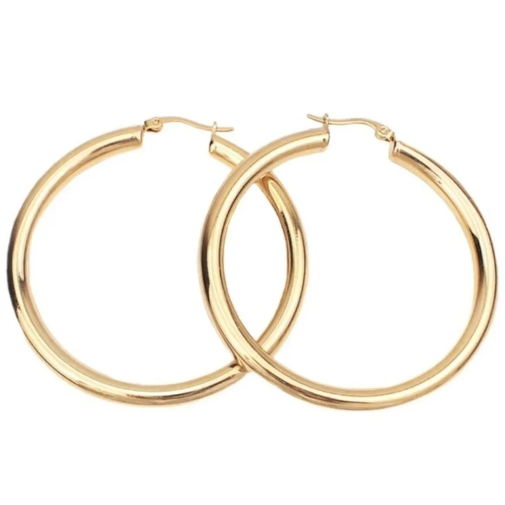 NEW 18K Yellow Gold Round 2'' Tube Hoop Earrings